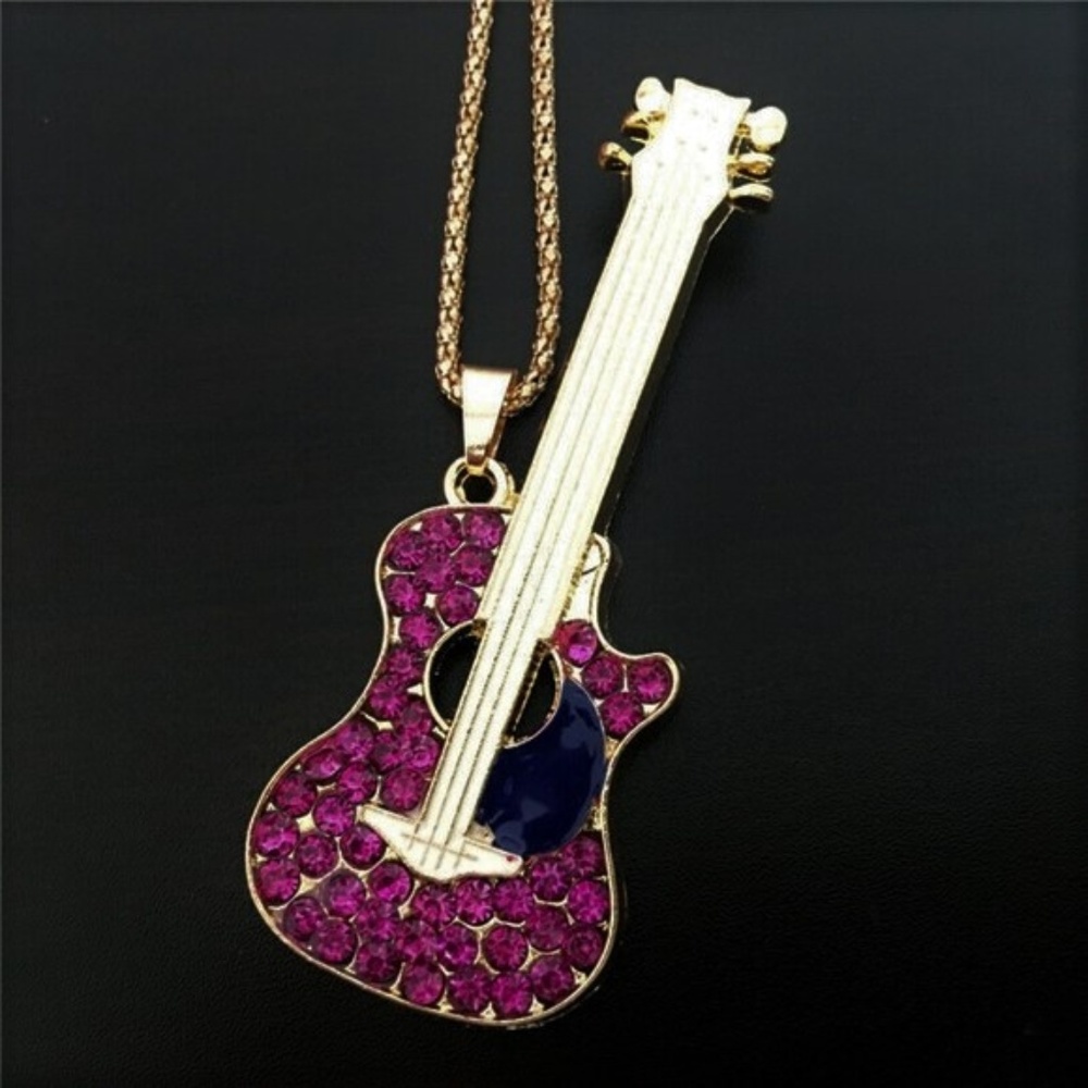 Pink Rhinestone Guitar Pendant NWT-